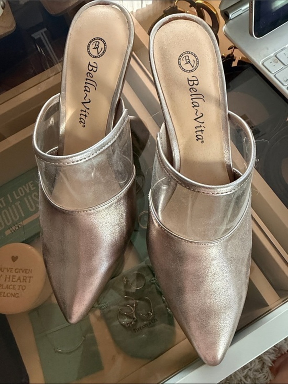 Bella Vita Silver Pointed Mule Heels - 7.5 Wide